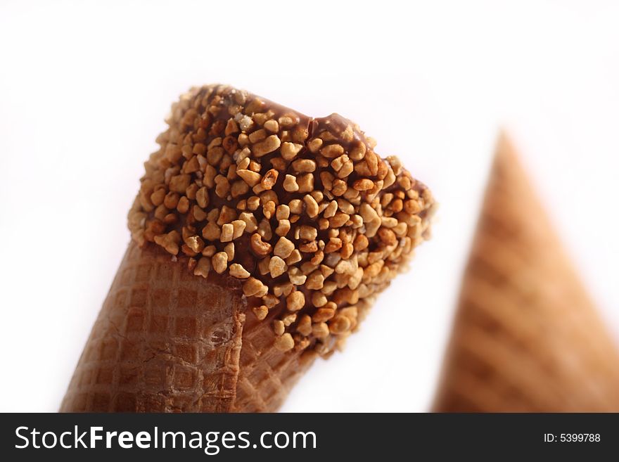 Ice creme waffle on a bright background.