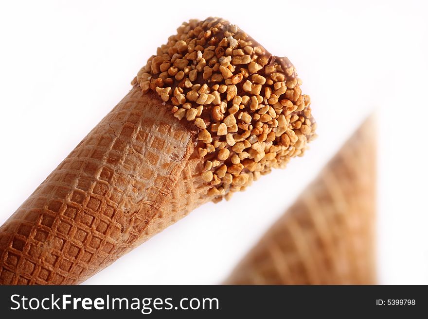 Ice creme waffle on a bright background.