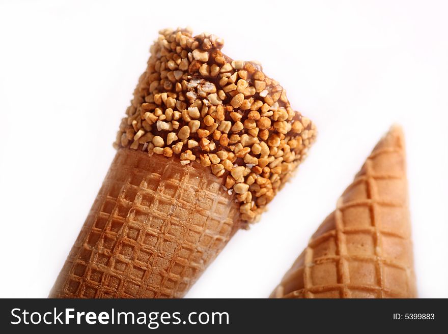 Ice creme waffle on a bright background.