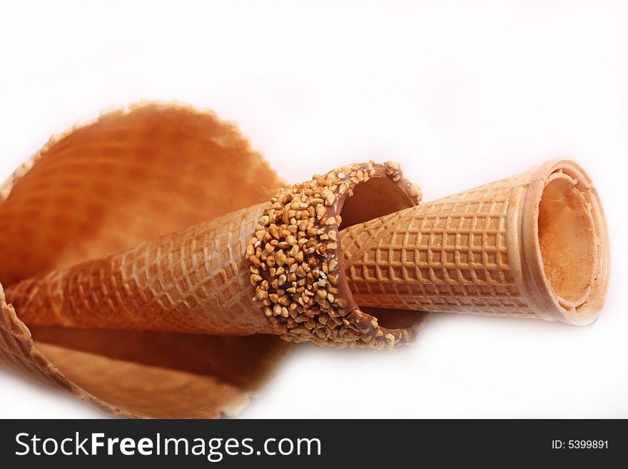 Ice creme waffle on a bright background.