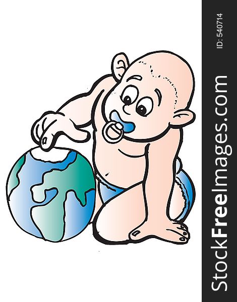 Illustration of a sweet little baby exploring the world. Illustration of a sweet little baby exploring the world