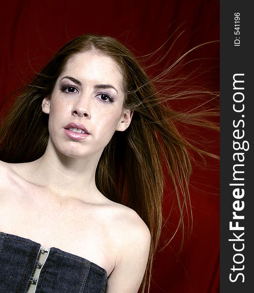 Portrait of young woman with hair flow. Portrait of young woman with hair flow