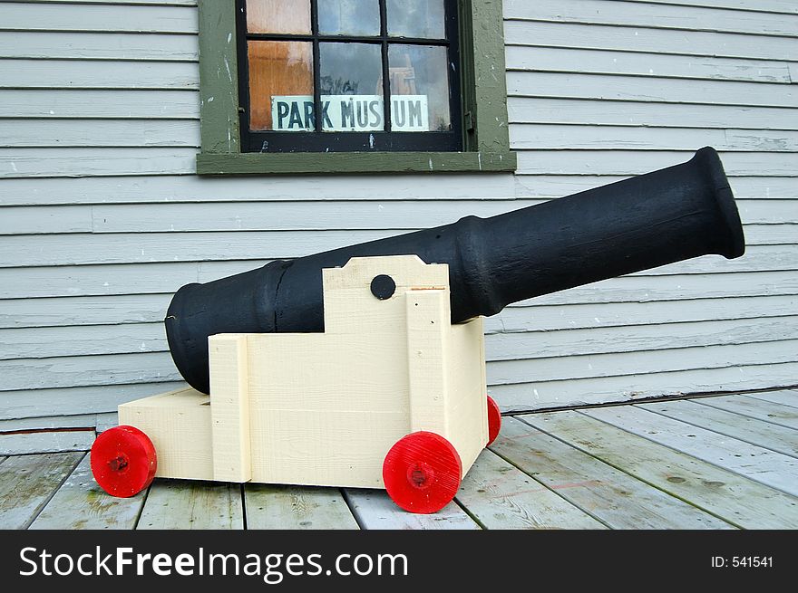 A toy cannon made of wood