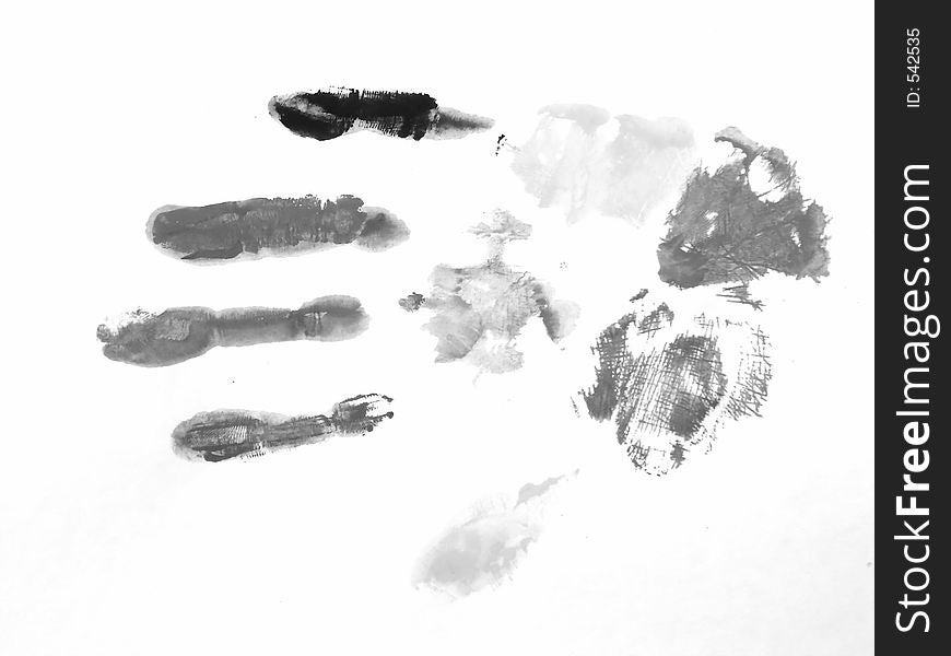 Hand print, black and white. Hand print, black and white