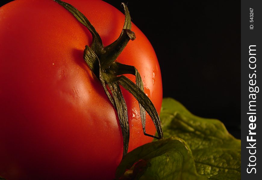 Tomato closeup on black background. Tomato closeup on black background