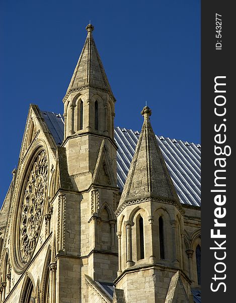 Exterior view of York Minster south transept, including Rose window.