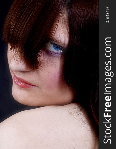 Young woman with strange haircut, blue eyes. Young woman with strange haircut, blue eyes