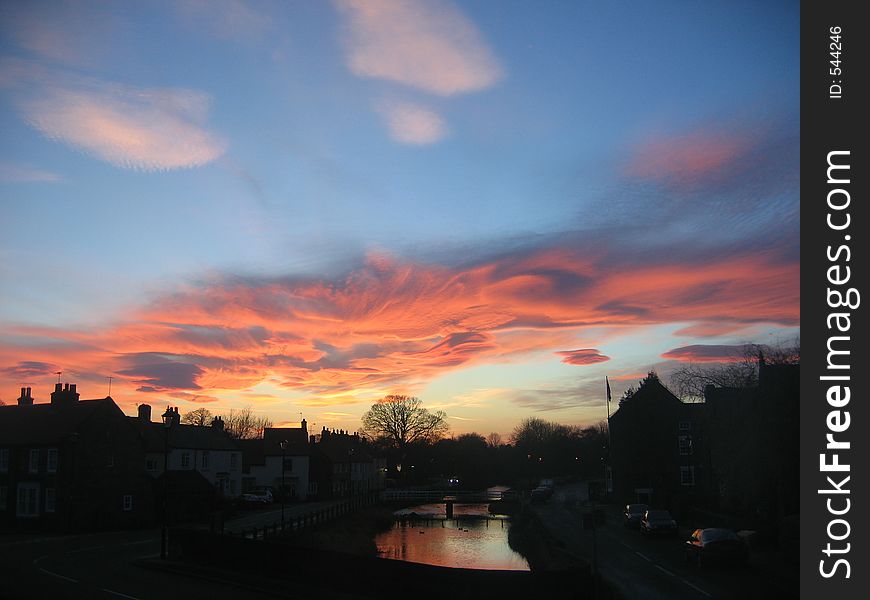 Pink sunset over the village of Great Ayton in North Yorkshire. Pink sunset over the village of Great Ayton in North Yorkshire