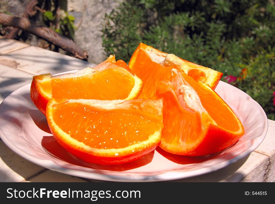 A slide orange on a plate