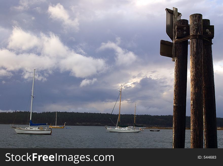 Boats in the harbor on a stormy afternoon