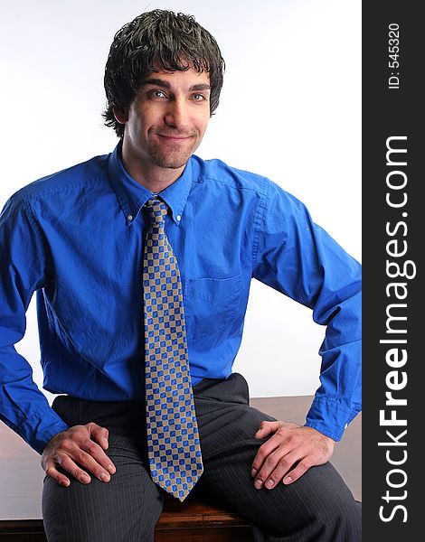Businessman in his desk with blue shirt