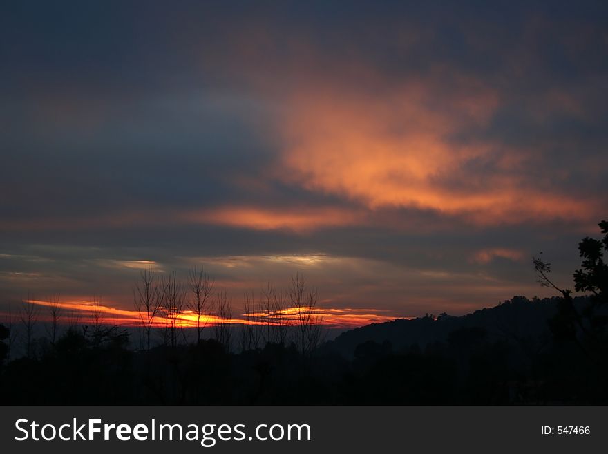 Vivid winter sunset in Kangra himachal india. Vivid winter sunset in Kangra himachal india
