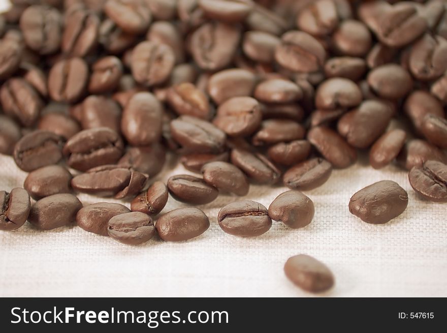 Coffee Beans On Burlap Cloth