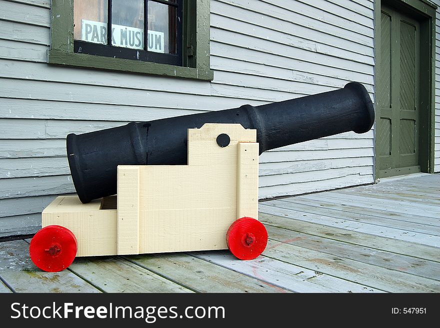 A toy cannon made of wood