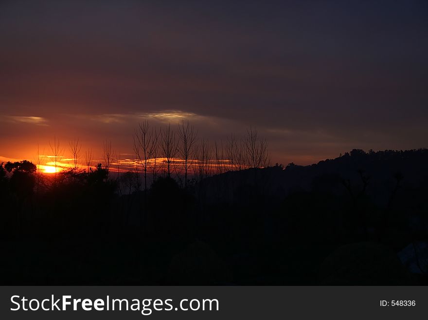 Fiery Winter sunset himachal india. Fiery Winter sunset himachal india