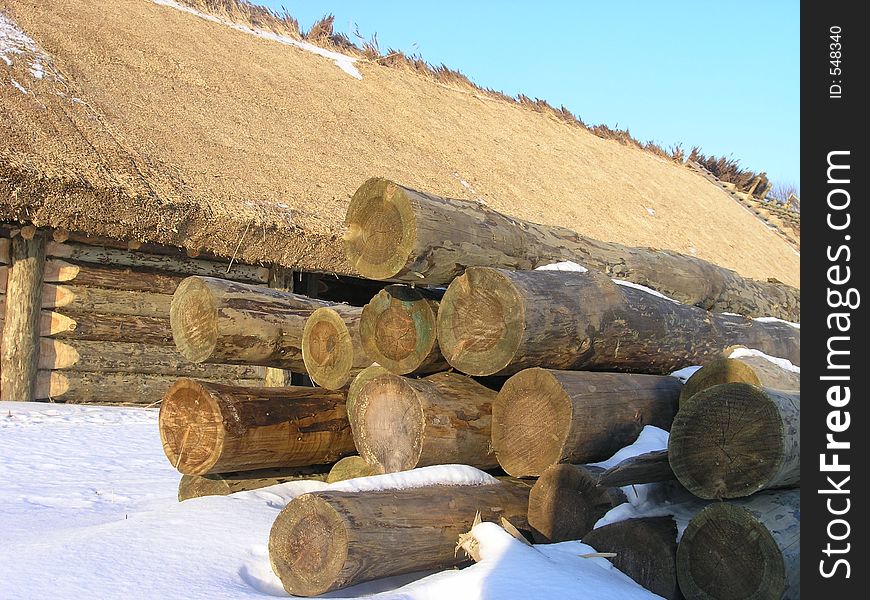 Stored wood at the wooden house. Stored wood at the wooden house