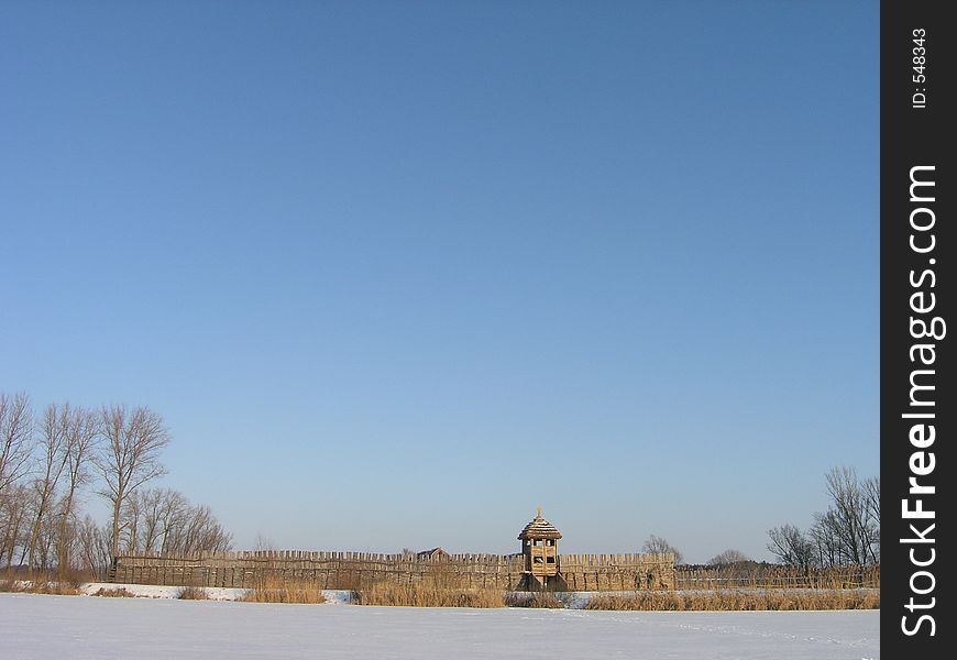 Bronze age settlement of Biskupin (Poland) in winter time