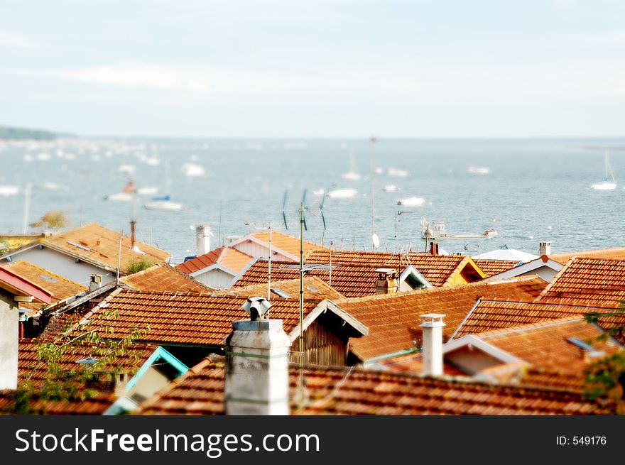 Rooftops over fishing village