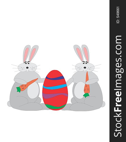 Easter bunnies with egg, illustration.