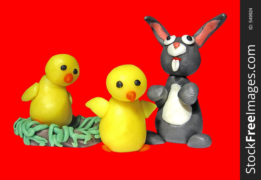 Easter two chicks bunny 1 - plasticine