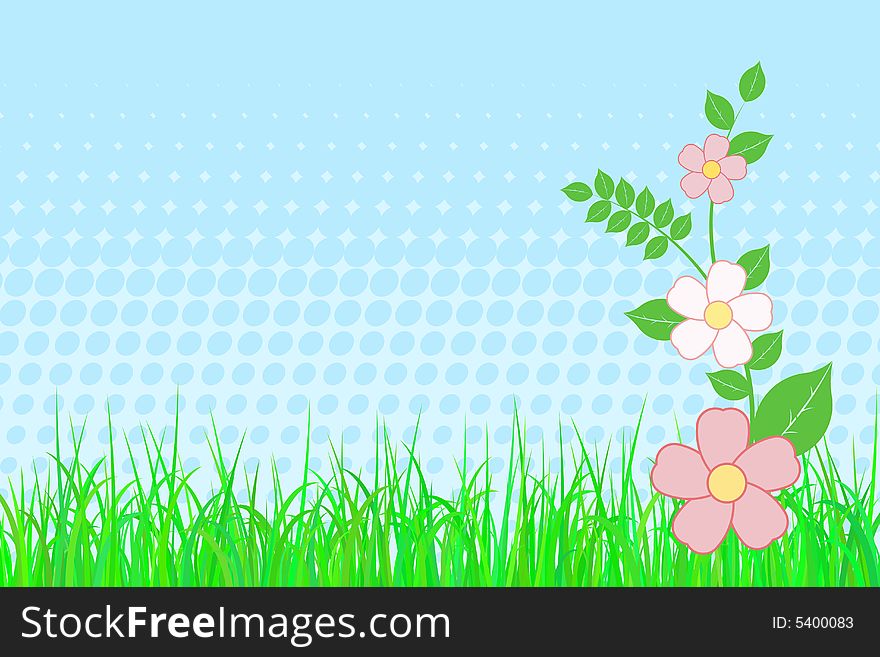 Vector illustration of flowers and grass