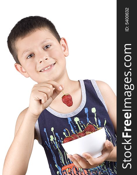 Boy Holding Plate With Strawberry