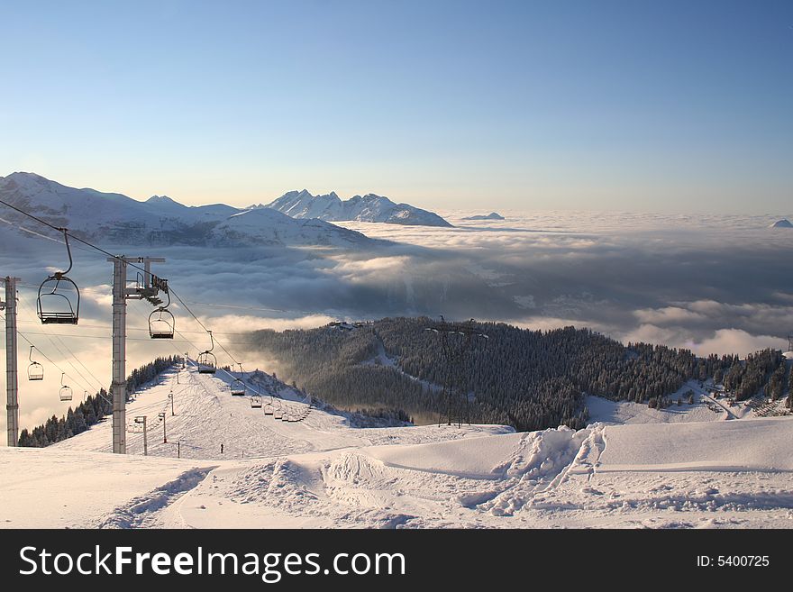 Winter mountains view in french Alps. Winter mountains view in french Alps