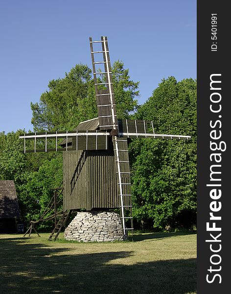 Wooden windmill in Tallinn Zoo.