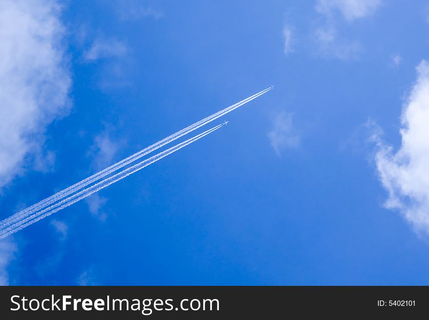 Two airplanes on blue sky. Two airplanes on blue sky