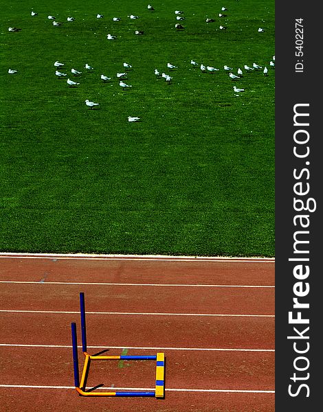Image of a fallen hurdle, symbol of a finished race. Image of a fallen hurdle, symbol of a finished race