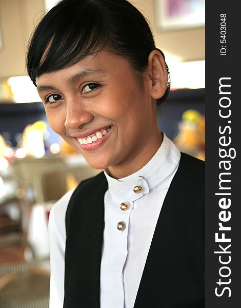 Photograph of waitress at restaurant