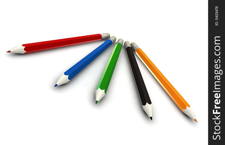 Coloured pencils - 3d render - isolated on white background