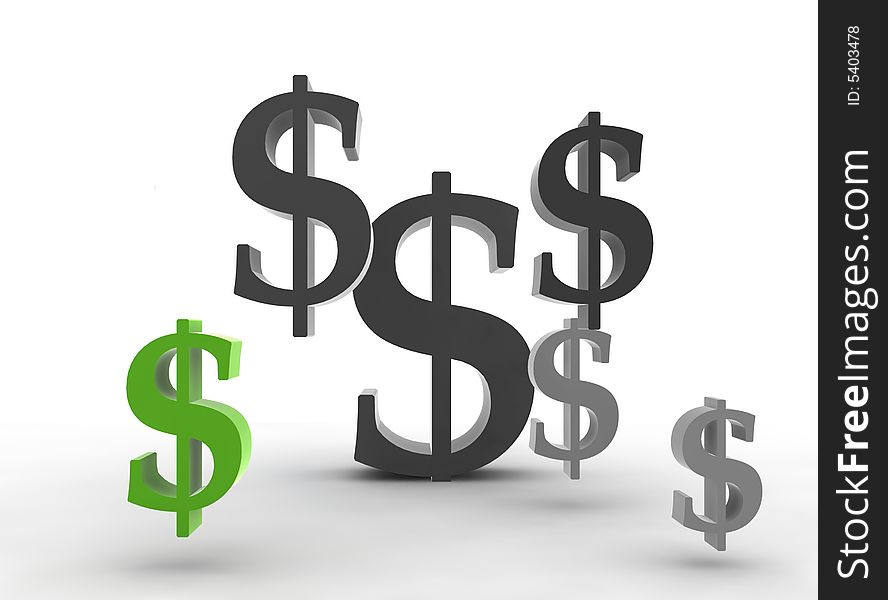 Dollar symbols in the air - 3d illustration isolated on white background. Dollar symbols in the air - 3d illustration isolated on white background