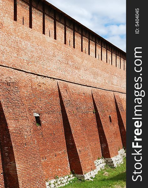 Brick wall of old fortress in Kolomna town near Moscow, Russia. Brick wall of old fortress in Kolomna town near Moscow, Russia