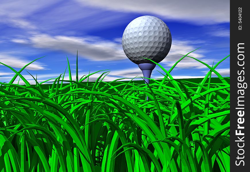 Golf-ball on a tee with sky as background. Golf-ball on a tee with sky as background