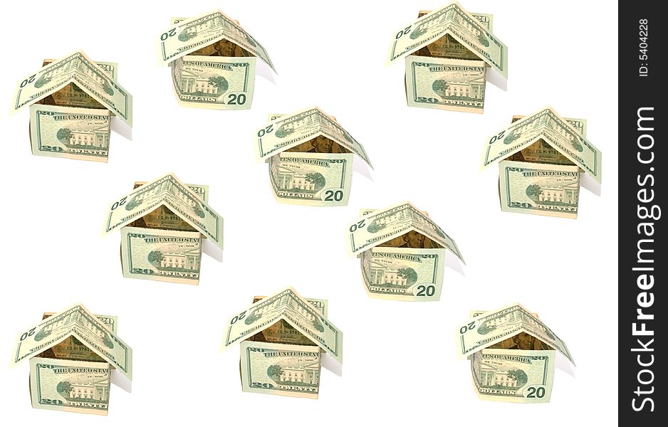 Abstract dollar bungalows background.isolated on white