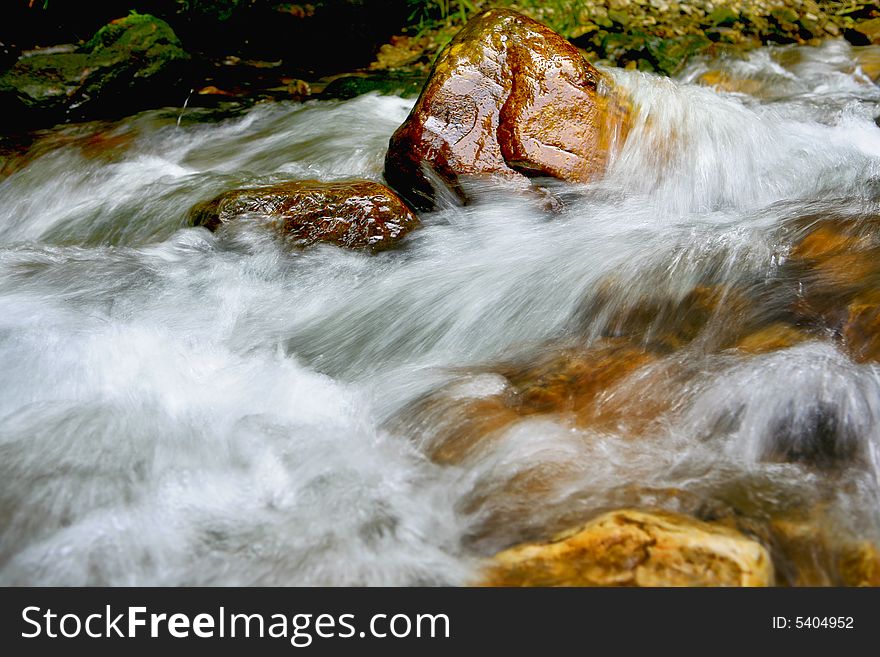 Water flowing quickly in stream. Water flowing quickly in stream