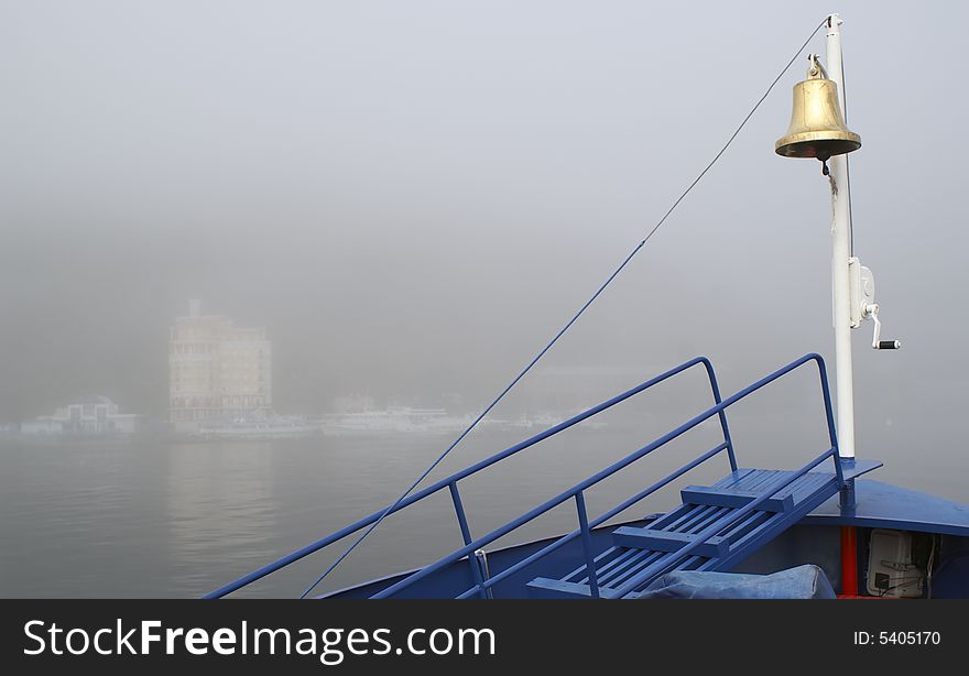 Wiew from the ship rostrum in the fog. Wiew from the ship rostrum in the fog