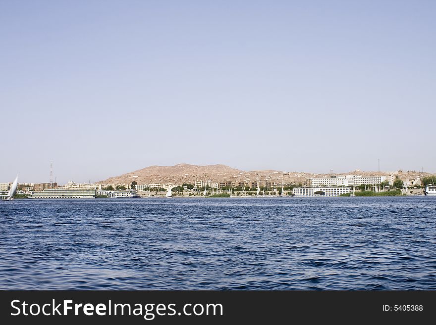 Tourist cruise boats on the Nile Riverin Aswan,Egypt.