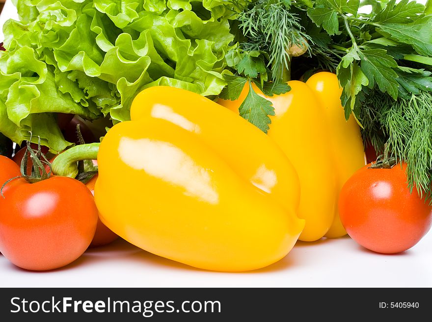 Fresh vegetables on a white background. Close up.