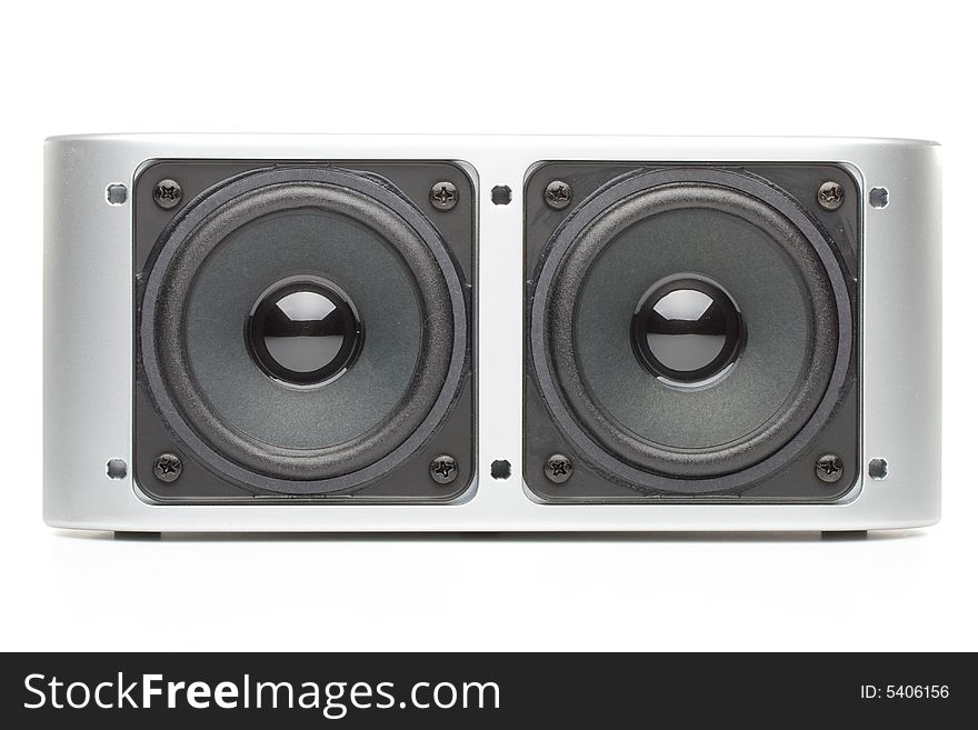 Loudspeakers on a white background. Close up. Loudspeakers on a white background. Close up.