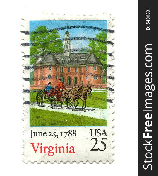 Old postage stamp from USA 25 cent - Virginia 1788