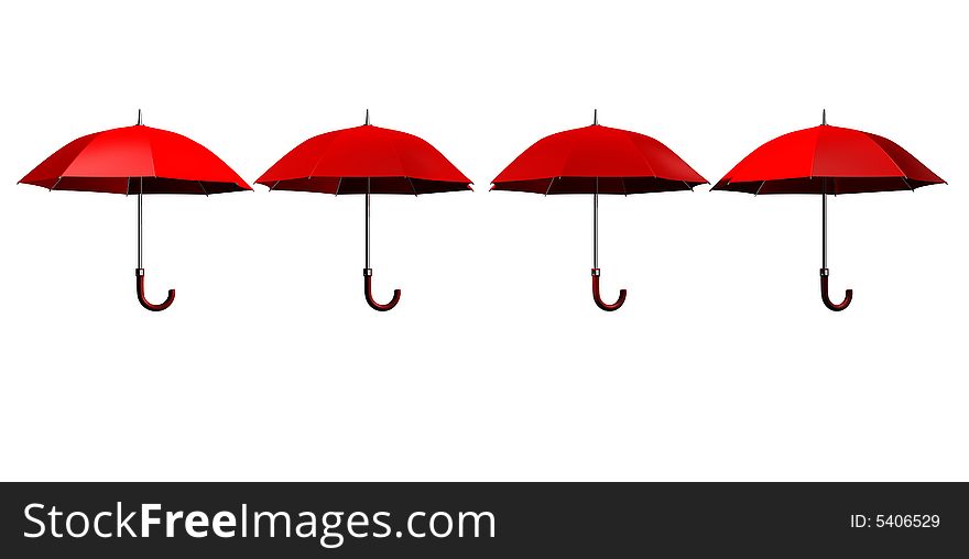 Four red umbrellas isolated on white background - 3d render. Four red umbrellas isolated on white background - 3d render