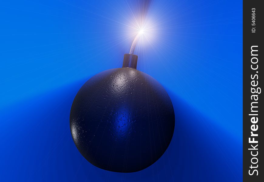 A conceptual bomb on blue background- rendered in 3d