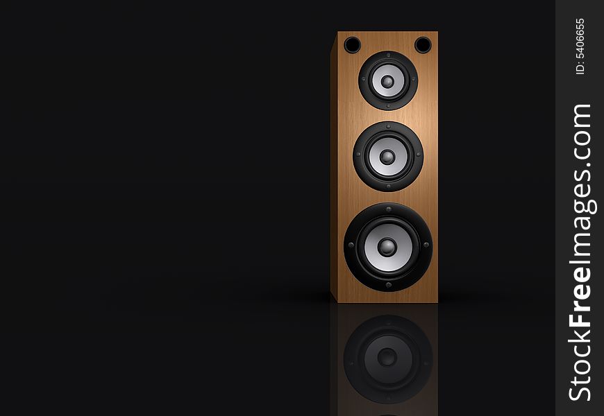 An audio speaker on black background - rendered in 3d. An audio speaker on black background - rendered in 3d