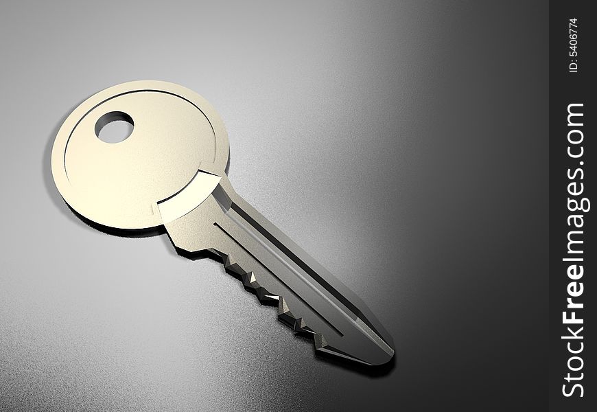 A key on metallic surface - rendered in 3d