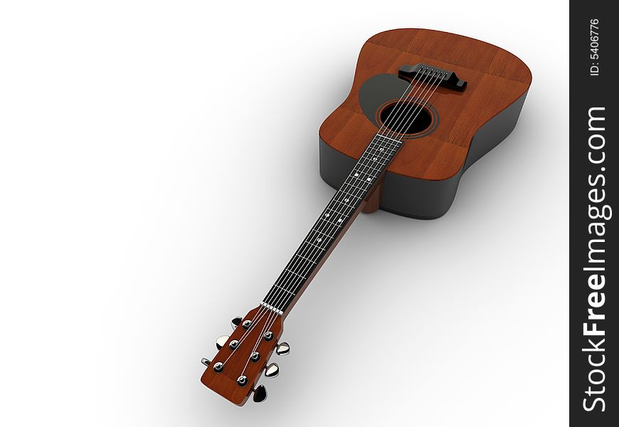 Acoustic classic guitar on white background - 3d render