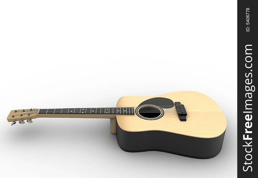 Classic guitar on white background - rendered in 3d