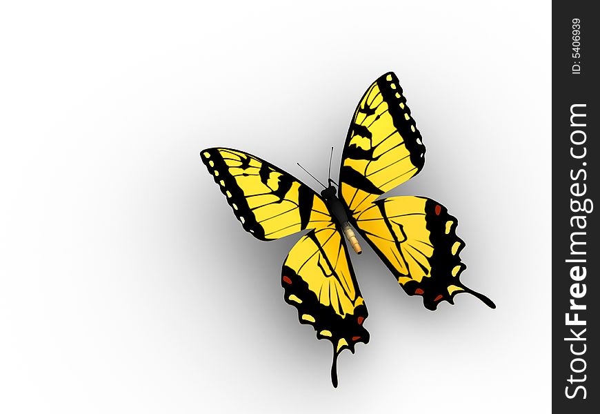 A yellow butterfly on white background - 3d render