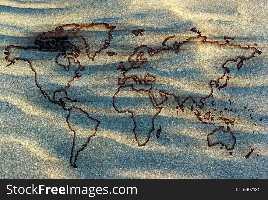 The world mapped on sand. The world mapped on sand